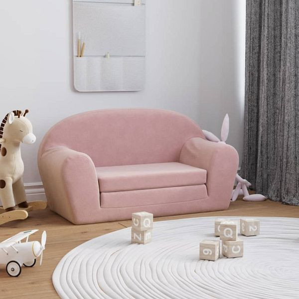 vidaXL Kinder-Schlafsofa 2-Sitzer Rosa Weicher Plüsch, 357003