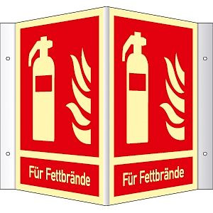 Moedel Winkelschild Feuerlöscher(Für Fettbrände) ISO 7010, Kunstoff, nachleuchtend, 160-mcd, 200x250mm, 93830