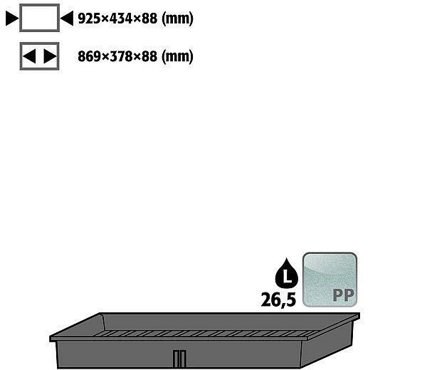 asecos Einlegewanne (Volumen: 26,50 Liter) für Modell(e): UB90, UB30, E, EP, EM mit Breite 1100 mm, 8564