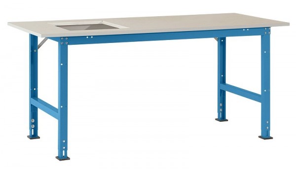 Manuflex Packtisch PACKPOOL Standard mit Platten-Ausschnitt für Waage, BxTxH = 2000 x 800 x 760-870 mm, Lichtblau, AS0041.5012