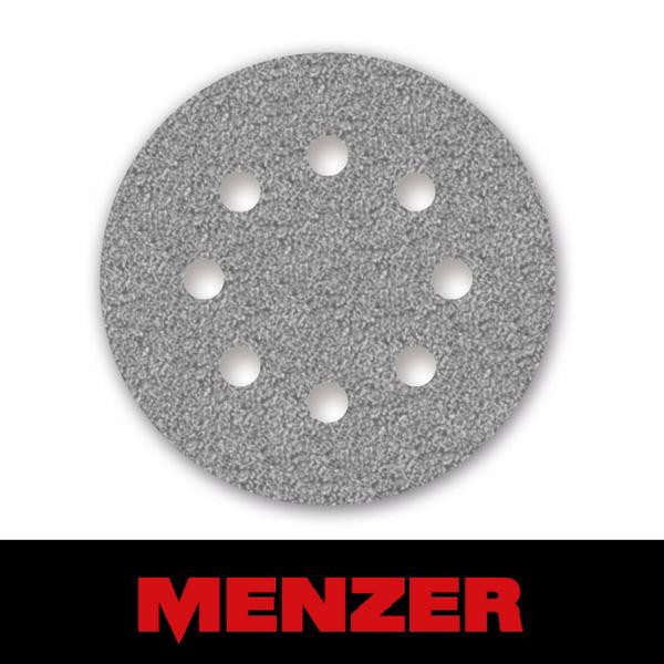 Menzer Klett-Schleifscheibe, Ø 125 mm, 8 Loch, Körnung 80, Halbedelkorund mit Stearat-Beschichtung, VE: 50, 231325080