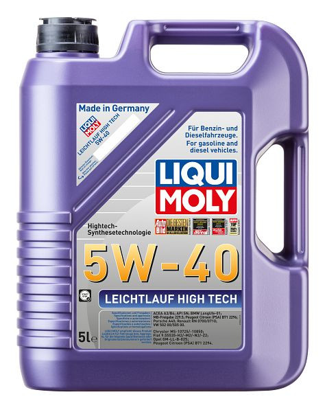 LIQUI MOLY Leichtlaufmotoröl, Leichtlauf High Tech 5W-40, VE: 4 Stück à 5 Liter, 3864