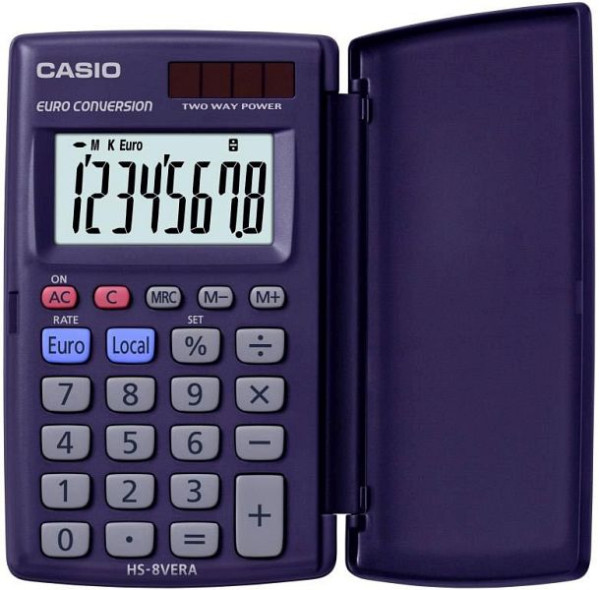 CASIO Taschenrechner HS-8VERA, Solar-/Batteriebetrieb, 8-stellig, LC-Display, dunkelblau, HS-8VERA