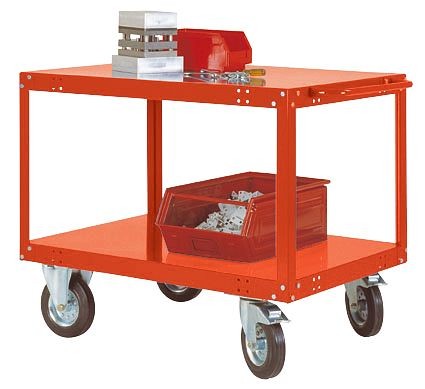 Manuflex Tischwagen TRANSOMOBIL mit 500 kg Tragkraft, Gesamtmaße HxBxT: 850 x 1200 x 800 mm, rotorange, TP1083.2001