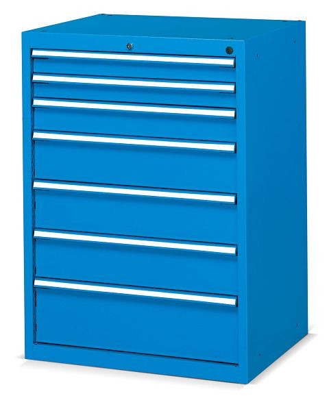 Fami Schubladenschrank SERIE FLEXA, 36x27 Einheiten, mit 7 Schubladen, B 717 mm T 600 mm H 1000 mm, blau RAL5012, FDF10905404