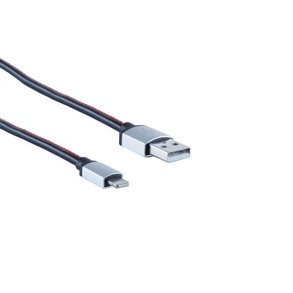 S-Conn Lightning 8-Pin Ladekabel, USB-A-Stecker auf Lightning Stecker, Leder, schwarz, 2m, 14-50102