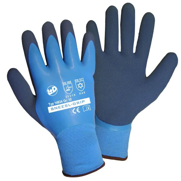 L+D SNEESL-GRIP Winterhandschuhe Polyester, blau, Latexbeschichtung, weiches Innenfutter, Größe: 10, VE: 144 Paar, 14934-10