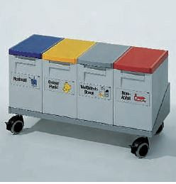 Gruber Systeme Wertstoffsammler, Deckel, blau/gelb/grau/rot 15l fahrbar, B805xT350xH460mm, WSB 15/4 F