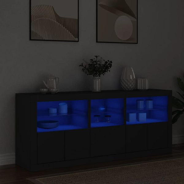 vidaXL Sideboard mit LED-Leuchten Schwarz 162x37x67 cm, 3208996