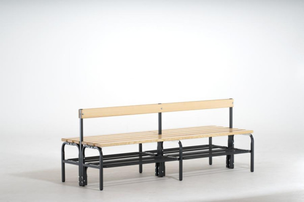 SYPRO Doppel-Sitzbank mit Rückenlehne (Typ G+R) 200 mit Schuhrost, Stahl/ Holz, anthrazit, 131348