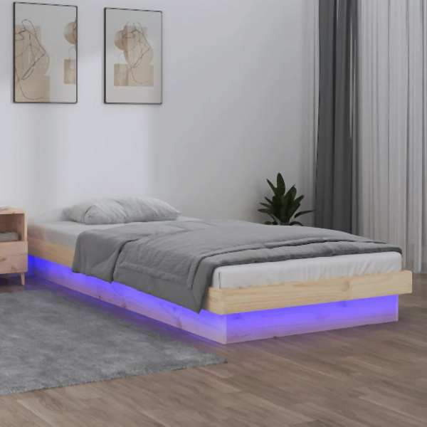 vidaXL Massivholzbett mit LEDs 75x190 cm, 819997, 8720287071853