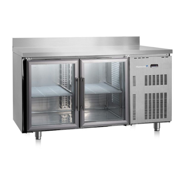 Marecos Softline Edelstahl Kühltisch 600mm tief mit 2 Glastüren und Aufkantung, 222.008