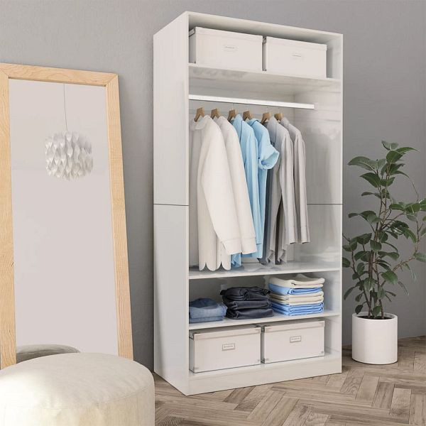 vidaXL Kleiderschrank Hochglanz-Weiß 100x50x200 cm Holzwerkstoff, 800231