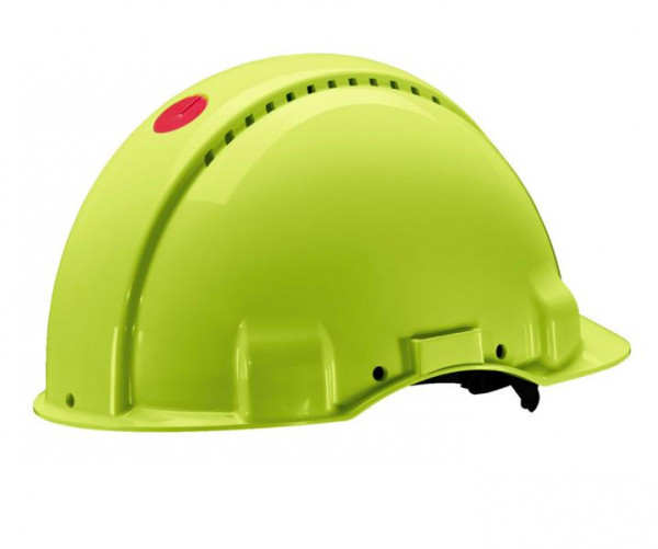 3M G3000 Schutzhelm G30NUV in Neongrün, belüftet, mit Uvicator, Ratsche und Kunststoffschweißband, VE: 20 Stück, 7000108316