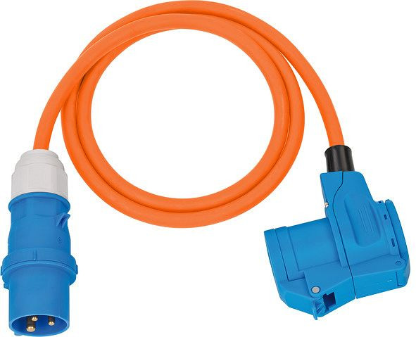 Brennenstuhl Camping CEE-Adapterleitung mit CEE-Stecker und Winkelkupplung, Schutzkontakt-Kombisteckdose (1,5m Kabel, orange, Außenbereich), 1132920525