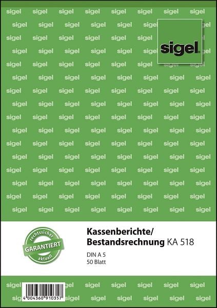 sigel Kassenberichte/Bestandsrechnung - A5, 50 Blatt, KA518