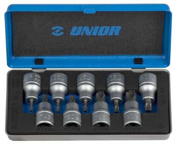 Unior Schraubendreher-Einsatz 1/2", Set in Metallkassette, T20-T60 9-teilig, 603657